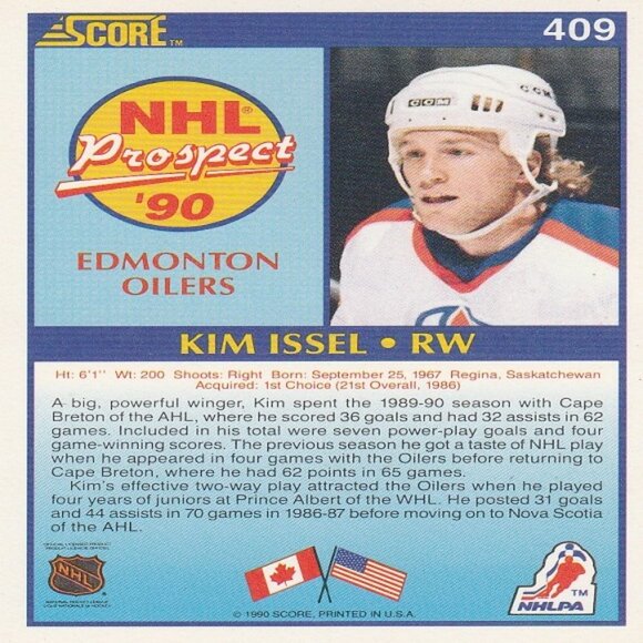 Kim Issel - "NHL Prospect '90" - 1990 Score Hockey Card - Picture 2 of 2